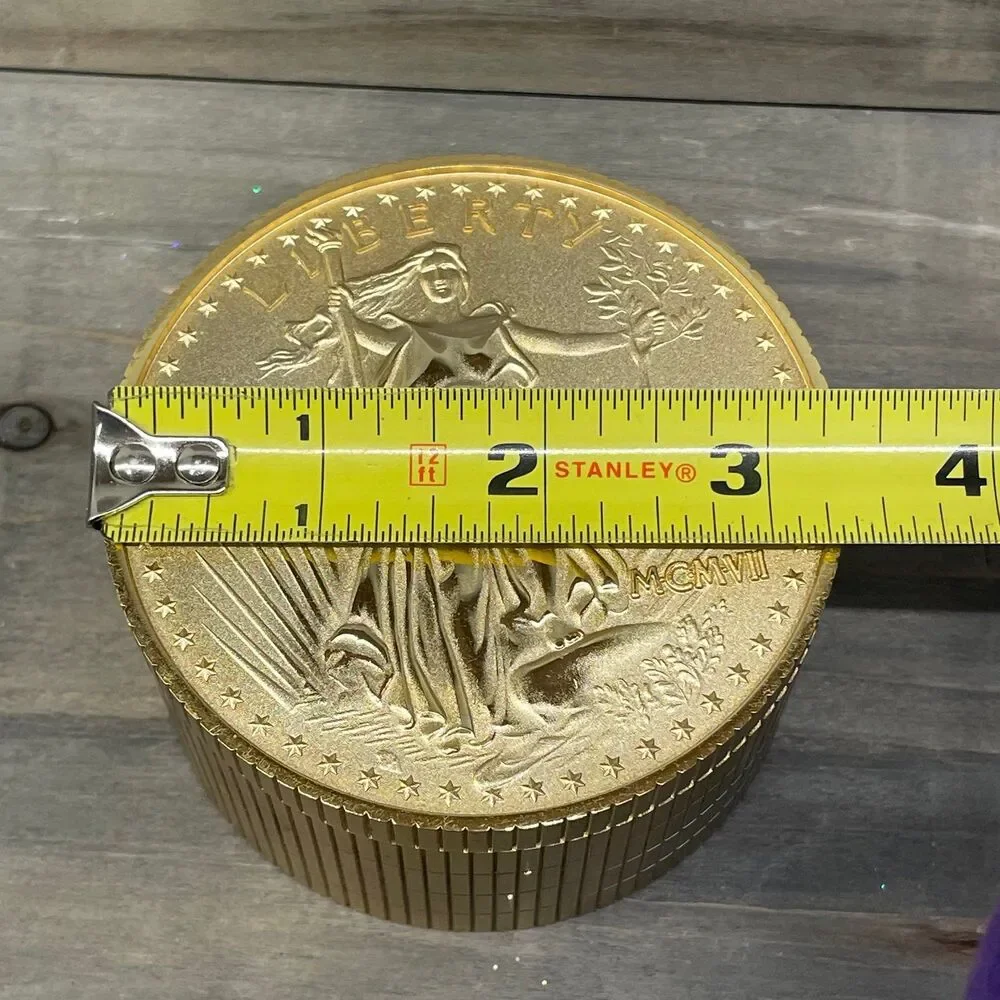 Vintage Walking Liberty Giant Coin Clock Retro Gold Tone Novelty Decor 4